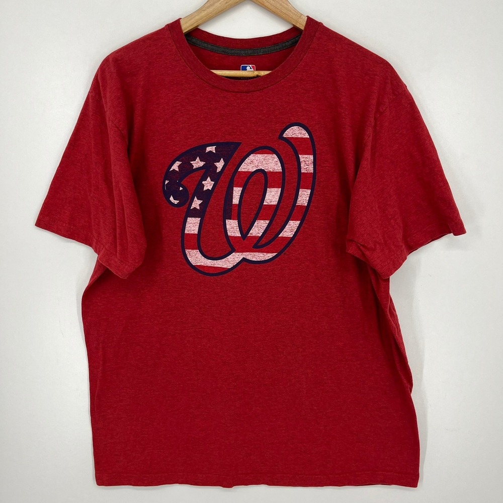MLB Washington Nationals Mens XL‎ Red Patriotic Stars Stripes Logo T-Shirt